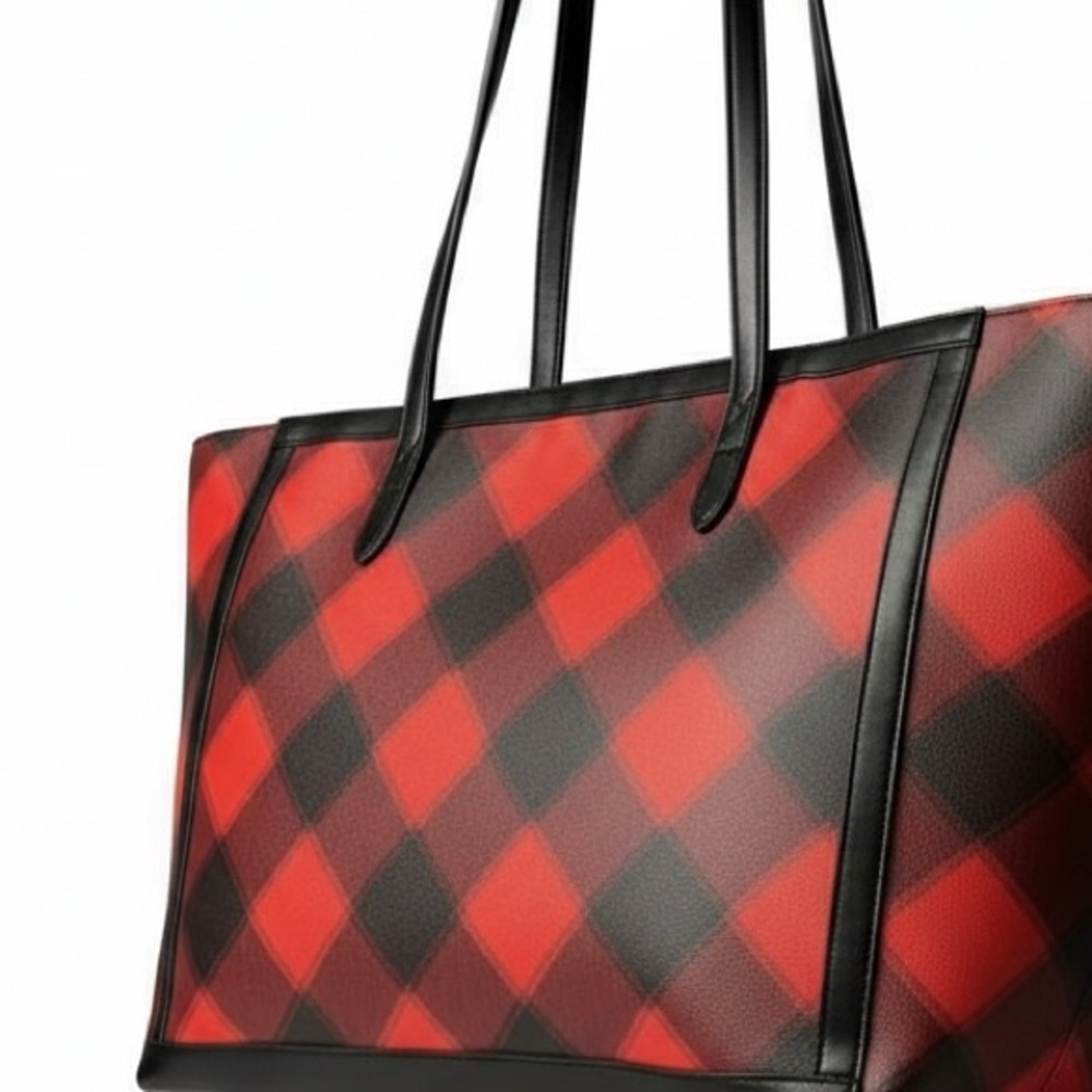 Victoria's Secret Red Black Checkered Tote Bag - Picture 2 of 7